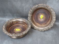 A PAIR OF 19TH CENTURY SHEFFIELD PLATE WINE COASTERS, H 5 cm, Dia. 18 cm