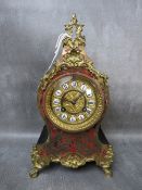 A 19TH CENTURY BOULLE WORK MANTEL CLOCK, H 30 cm, W 16 cm
