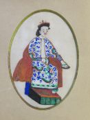 NINETEENTH CENTURY CHINESE SCHOOL. Oval study of a seated figure, unsigned watercolour on rice