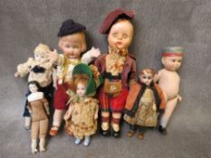 A COLLECTION OF ASSORTED MINIATURE DOLLS, various types and periods, tallest H 16 cm (7)