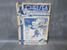 AN 18TH DECEMBER 1937 / 1938 SEASON CHELSEA v WOLVERHAMPTON WANDERERS FOOTBALL PROGRAMME, the last