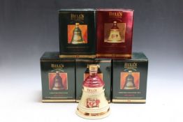 FIVE COLLECTORS BOTTLES OF BELL'S CHRISTMAS WHISKY, in original gift tins, 1992, 1993, 1994, 1995,