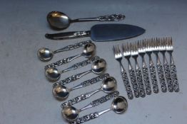 MYLIUS NORWAY -A COLLECTION OF ORNATE SILVER CUTLERY, stamped 830S, approx combined weight 445g,