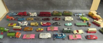 A JOB LOT OF FORTY PLAYWORN DINKY VEHICLES, to include Lady Penelope's Thunderbirds FAB1 car, Joe'