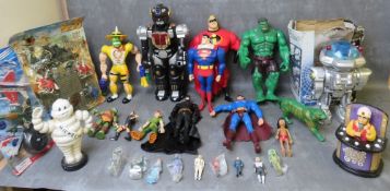 A SELECTION OF PLASTIC FIGURES, to include Marvel, Incredibles, Turtles etc., together with two