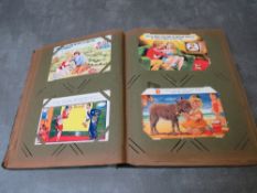 A VINTAGE POSTCARD ALBUM AND CONTENTS, subjects to include social characters, saucy, comedy,