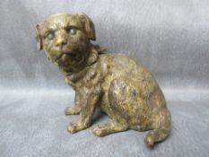 A 19TH CENTURY COLD PAINTED BRONZE INKWELL IN THE SHAPE OF A DOG, H 13 cm, L 14 cm