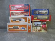 SEVEN LARGE BOXED DIE CAST ITEMS, to include limited edition Corgi Kenworth low loader with load,