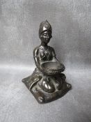 A 20TH CENTURY FRENCH BRONZED CENSER IN THE FORM OF A SEATED FEMALE, indistinctly signed on base