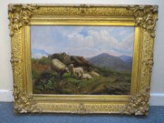 ROBERT EDWIN SINDALL (b.1800). Extensive moorland landscape, with sheep resting by a rocky