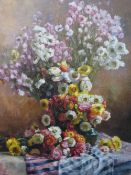 F. FLAMAND (XIX-XX). French school, still life study of flowers on a table, signed lower left, oil