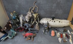 A SELECTION OF STAR WARS FIGURES, craft, Meercat, plus some dinosaur figures
