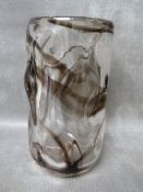 A WHITEFRIARS MID CENTURY STREAKY / KNOBBLY GLASS VASE, H 22 cm, Dia. 12 cm
