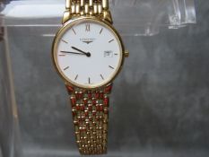 A LONGINES GENTLEMANS 'LES GRANDES CLASSIQUES' GOLD PLATED BRACELET WATCH, Ref: L5 632.2 quartz