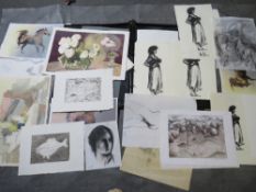 A FOLDER OF WATERCOLOURS, ETCHINGS AND PRINTS ETC., mainly by Angela Kelly, to include a selection