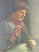 JONATHAN PRATT (1835-1911). Portrait study of a seamstress, signed lower left, oil on board,