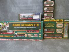 FOUR BOXED EDDIE STOBART VEHICLES / SETS, to include 1:18 scale radio controlled Scania truck, Corgi