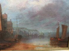 A 19TH CENTURY OIL ON CANVAS DEPICTING SAILING VESSELS