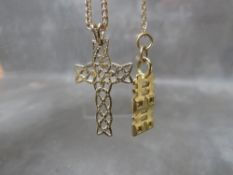 A 9CT GOLD CELTIC STYLE CROSS PENDANT AND CHAIN, approximately 4.05 g, together with another 9ct