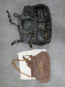 PRADA - A Vitello chain leather handbag 'caffe' colour with orange interior and matt gold furniture,