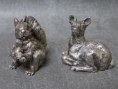 TWO MAGRINO HALLMARKED ANIMAL FIGURES, (filled), comprising a squirrel and a deer, tallest H 4.3 cm