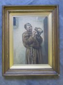 W. BUTLER. A 19th century study of a monk holding a pitcher, signed lower left, watercolour,