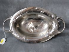 A W.M.F. WHITE METAL ART NOUVEAU DISH, L 40 cm, D 23 cm, H 6 cm,