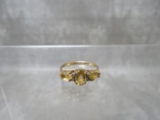 A HALLMARKED 9CT GOLD CITRINE GEMSET DRESS RING, ring size S, approximate weight 2.1 g