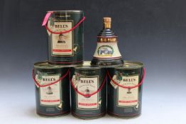 FOUR COLLECTORS BOTTLES OF BELL'S CHRISTMAS WHISKY, in original gift tins, 1988, 1989, 1990, 1991