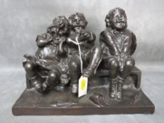 JUAN CLARA (1875-1957) - A BRONZE STUDY OF THREE CHILDREN, H 21 cm, L 29 cm