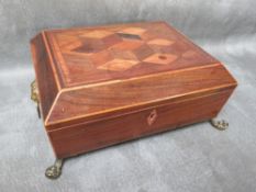 A 19TH CENTURY TUNBRIDGEWARE WORK BOX, H 10 cm, W 18 cm, L 23 cm