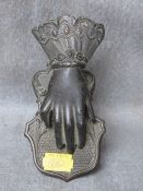 A 19TH CENTURY METAL NOVELTY DESK CLIP, modelled as a hand, L 13 cm
