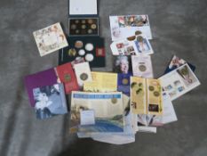 QEII Royal mint uncirculated coin packs, proof set 1990 and varios numismatic postal covers etc