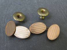 A pair of hallmarked 9ct gold cufflinks, approximate weight 7.68g, together with two collar studs?