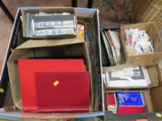 A collection of 8 albums, 3 boxes and a tin of loose stamps, large box of presentation packs