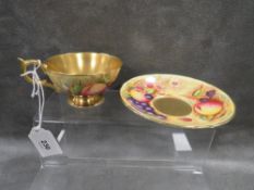 An Aynsley Orchard gold hand-painted cup and saucer with gilded interior, cup signed by N Brunt