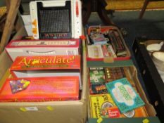 Three trays of assorted vintage toys and games