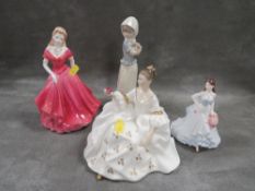 A Royal Doulton figurine My Love together with two Coalport figurines and a Nao example (4)