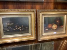 Wm Edge - a pair of gilt framed and glazed oil on canvas paintings depicting still life. (2)