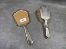 A hallmarked silver clothes brush and hand mirror A/F