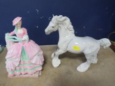 A Royal Doulton figurine Kate Hardcastle HN1718 - As Found together with a Beswick grey cantering