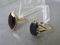 A hallmarked 9ct gold oval gemset dress ring, together with another yellow metal gemset dress