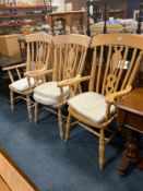 Three modern pine kitchen armchairs