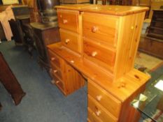 A modern honey pine desk and two bedside chests. (3)