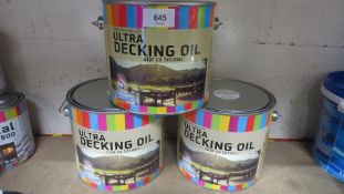 Three 2.5 litre tins of Chromos SVJETLOST ultra decking oil ex shop stock