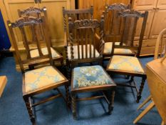 Six assorted oak barley twist chairs
