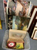 A collection of assorted pictures to include an Eastern silk example