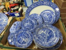 Two trays of assorted ceramics comprising Copeland Spode Italian blue & white and a Grosvenor floral