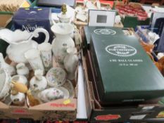 A tray of mostly Aynsley wild Tudor together with a tray of glassware to include Portmeirion etc