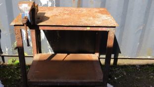 A portable steel framed workbench with No4 record vice